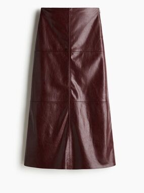 H&M burgundy faux leather coated midi skirt
